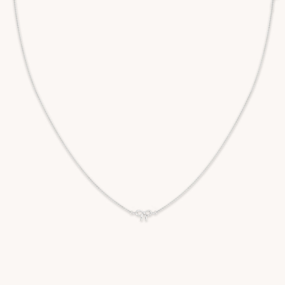 Charm Necklaces - Bow Charm Necklace in Solid White Gold - Charm Necklace - Astrid & Miyu