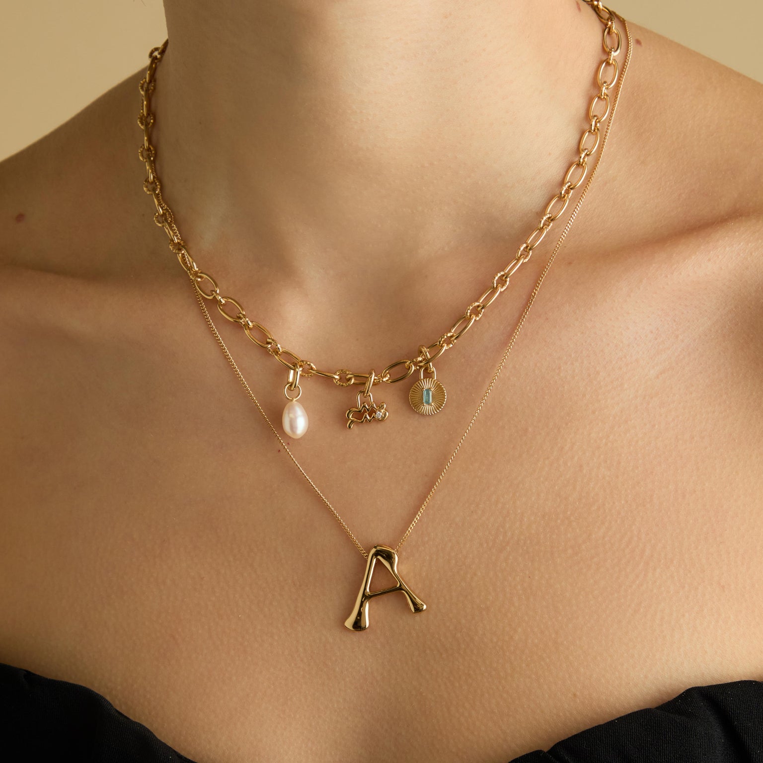 18k Gold Plated Jewellery - Aquarius Zodiac Talisman Charm in Gold - Talisman Charm - Astrid & Miyu