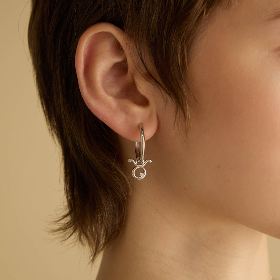 Hoop Charms - Taurus Zodiac Talisman Charm in Silver - Talisman Charm - Astrid & Miyu