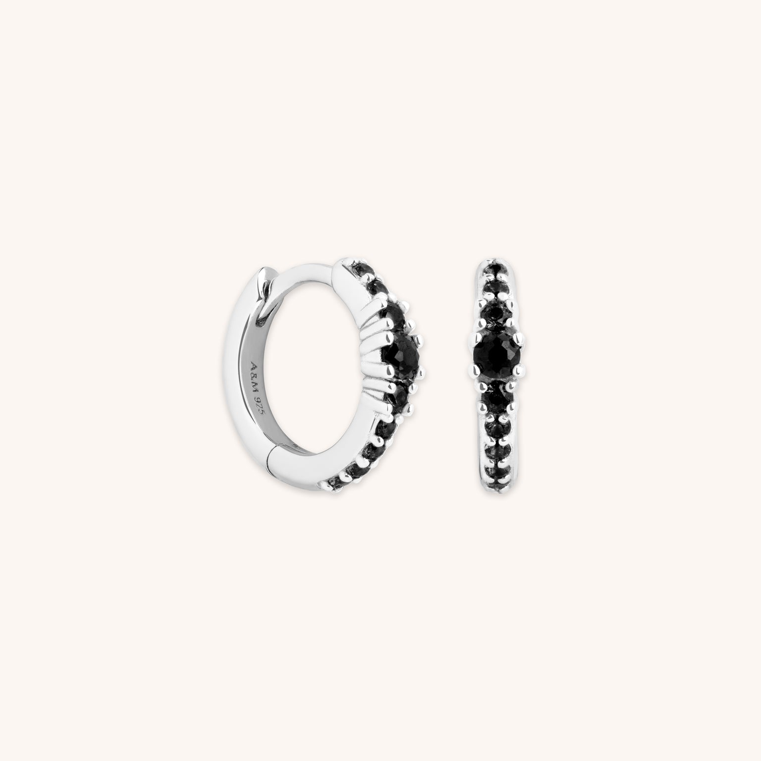 Black Crystal Graduated Huggies in Silver-Astrid & Miyu