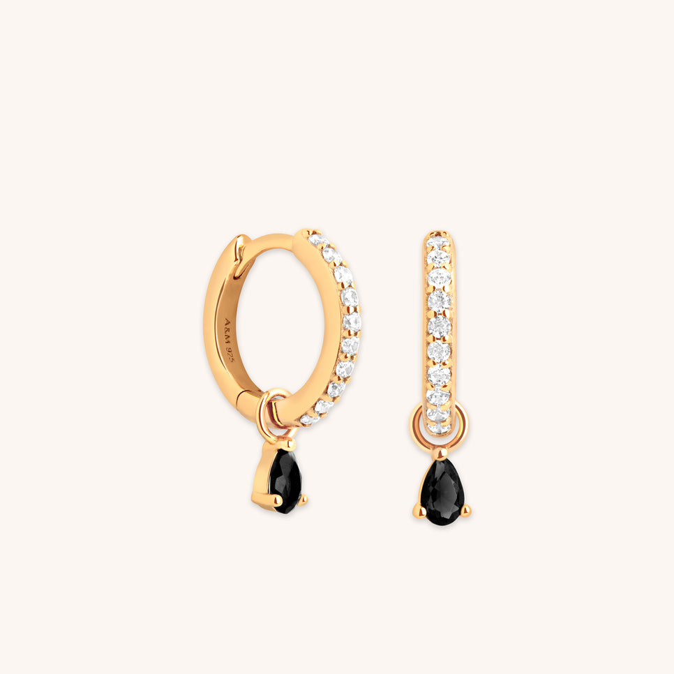 Black Pear Charm Huggies in Gold-Astrid & Miyu