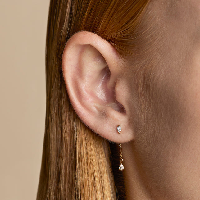 Navette Drop Studs in Gold