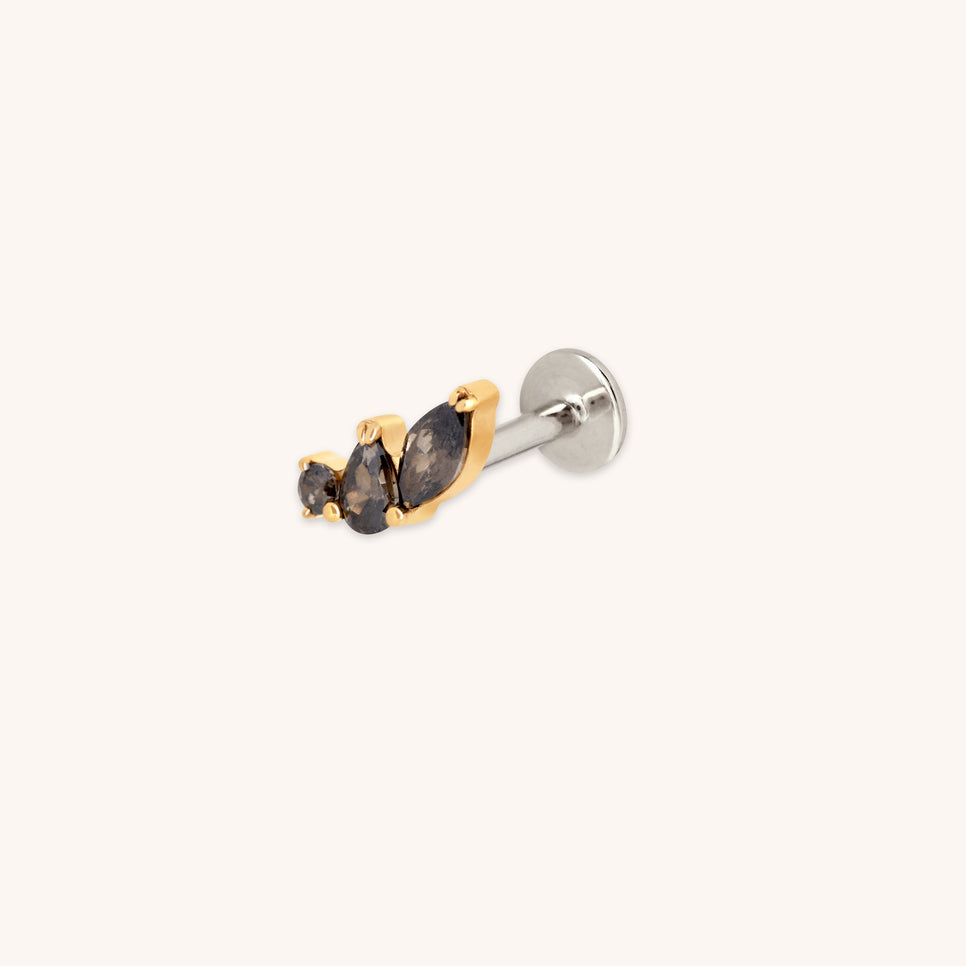 Black Cluster Titanium Piercing Stud in Gold