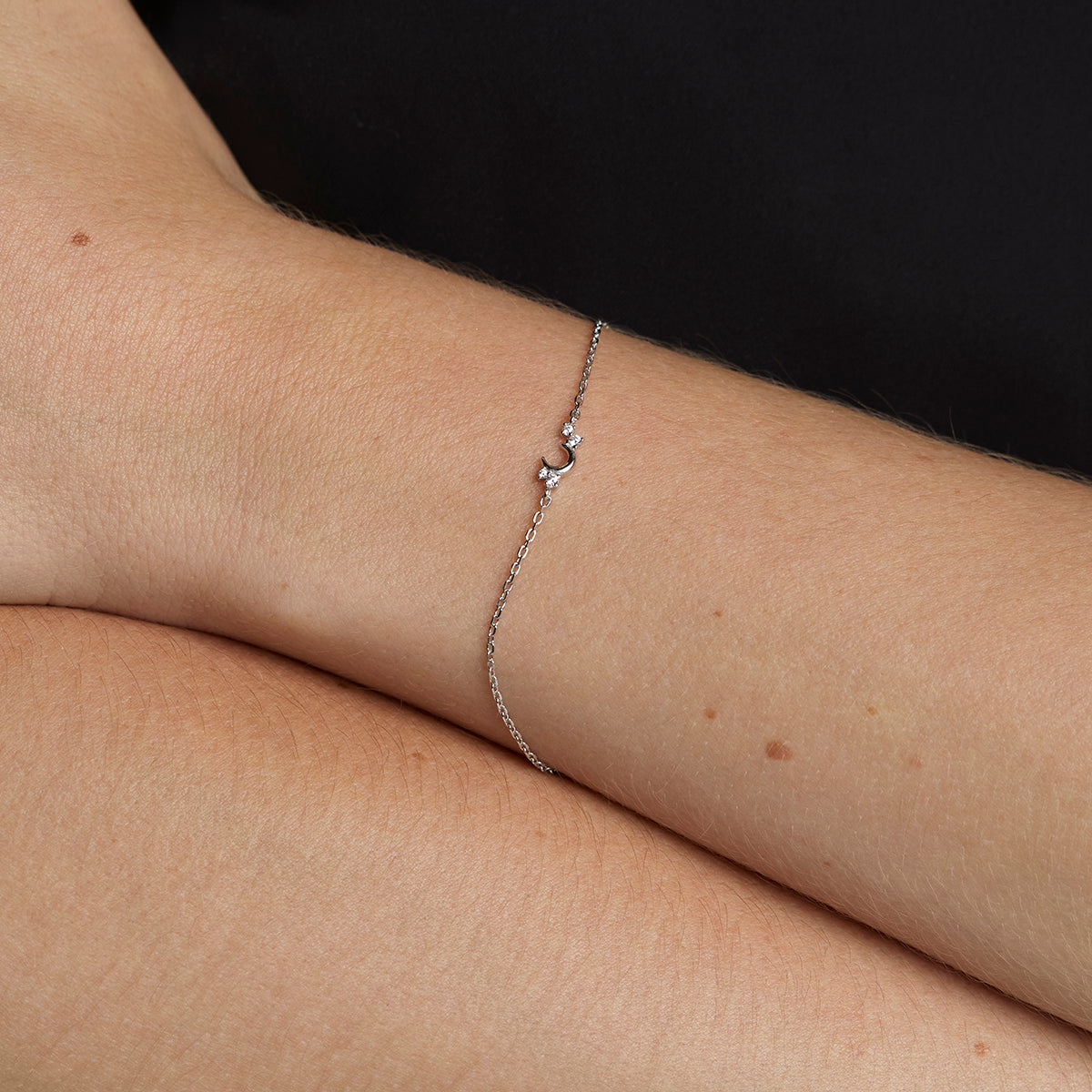 Crescent Moon Pendant Bracelet in Silver-Astrid & Miyu