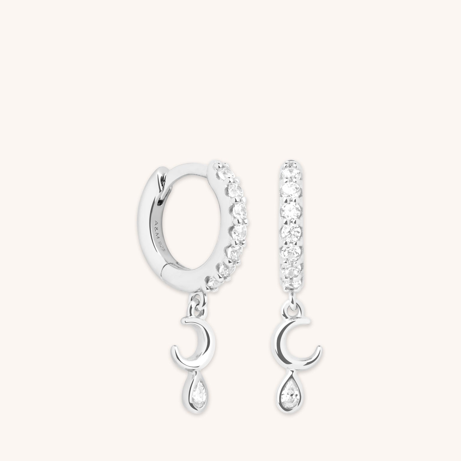 Crescent Moon Charm Huggies in Silver-Astrid & Miyu