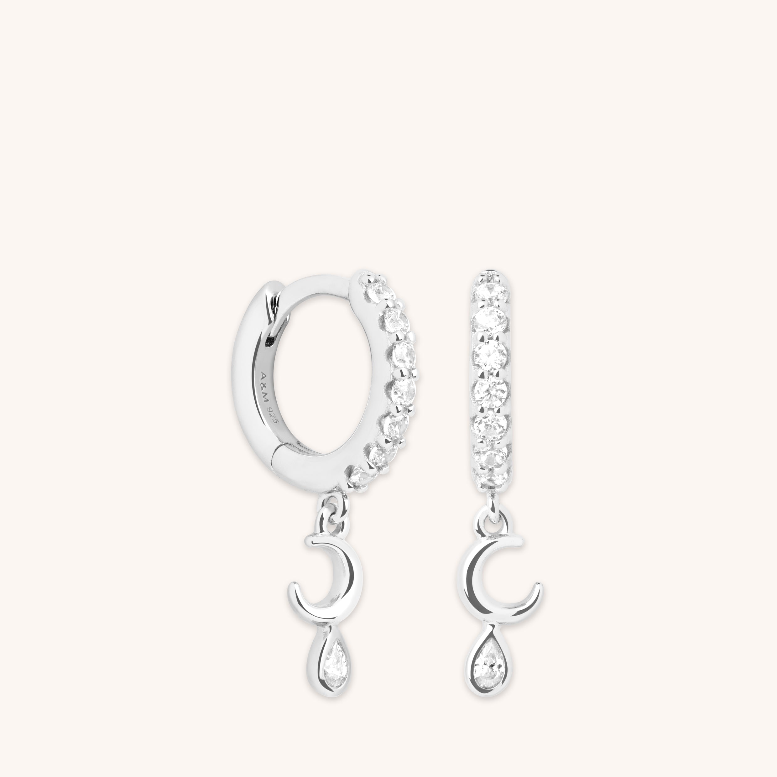 Crescent Moon Charm Huggies in Silver-Astrid & Miyu