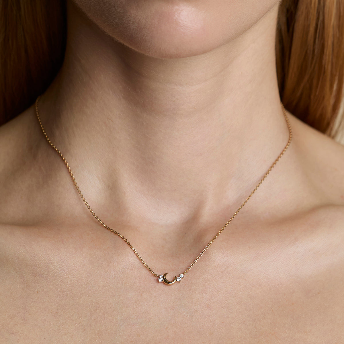 Crescent Moon Pendant Necklace in Gold-Astrid & Miyu