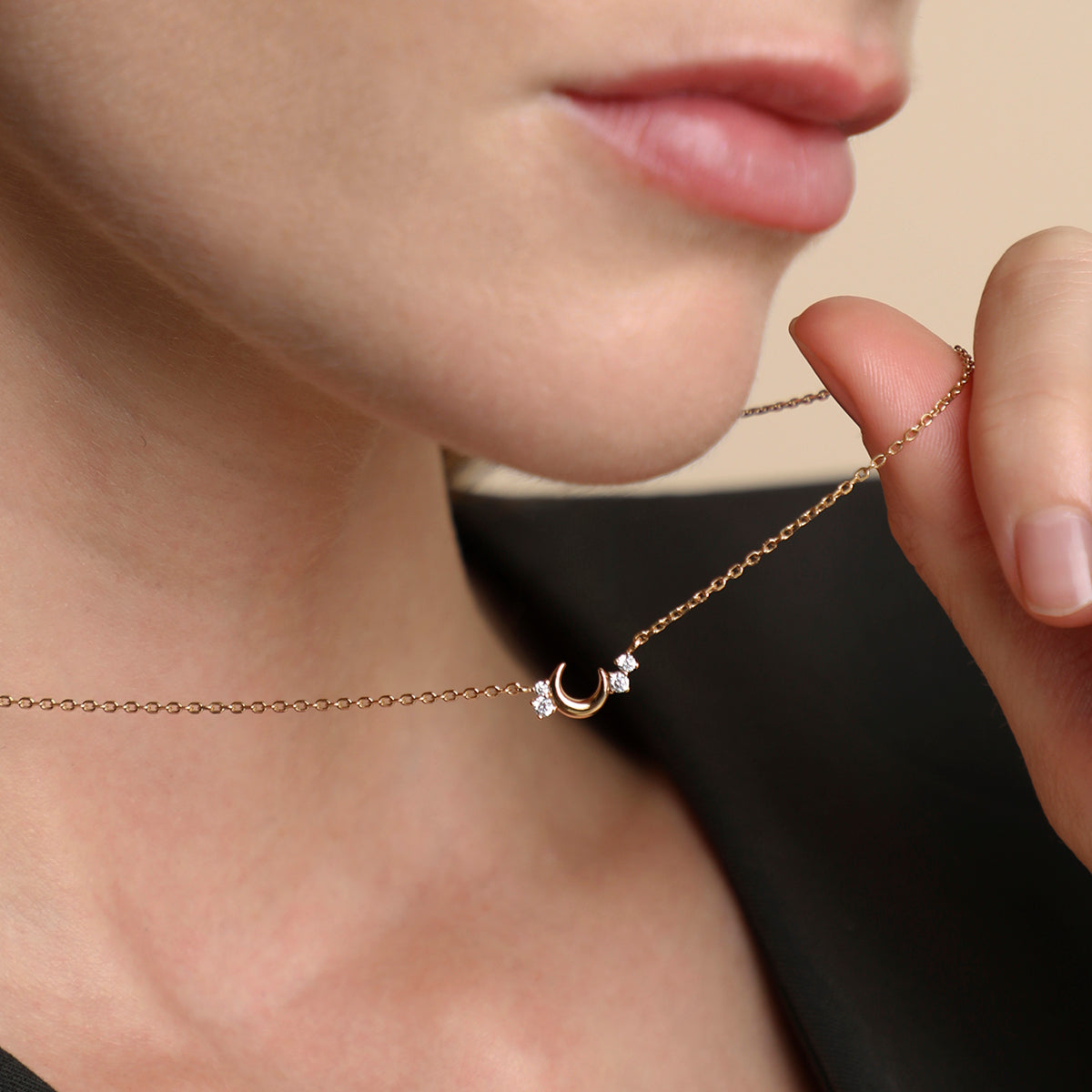 Crescent Moon Pendant Necklace in Gold-Astrid & Miyu