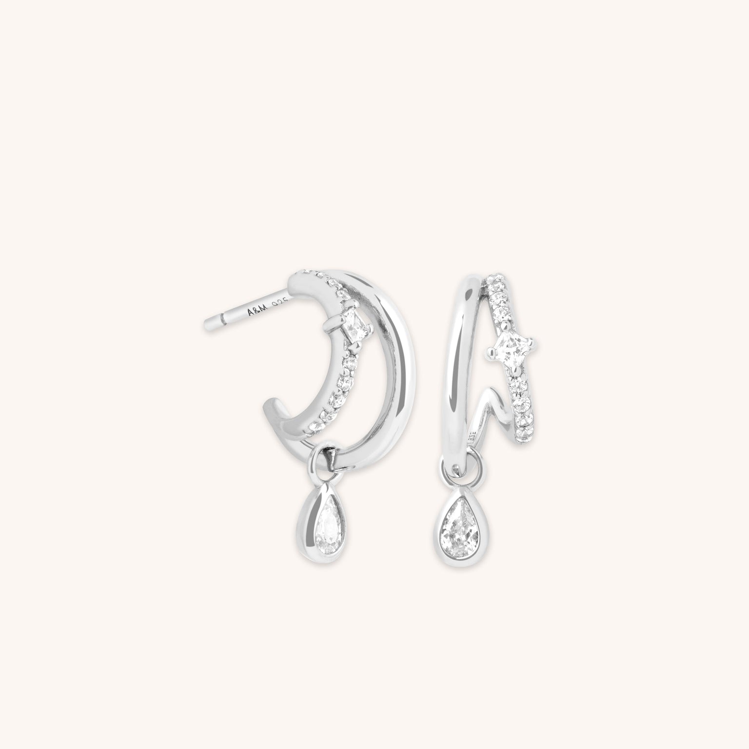 Illusion Pear Charm Huggies in Silver-Astrid & Miyu