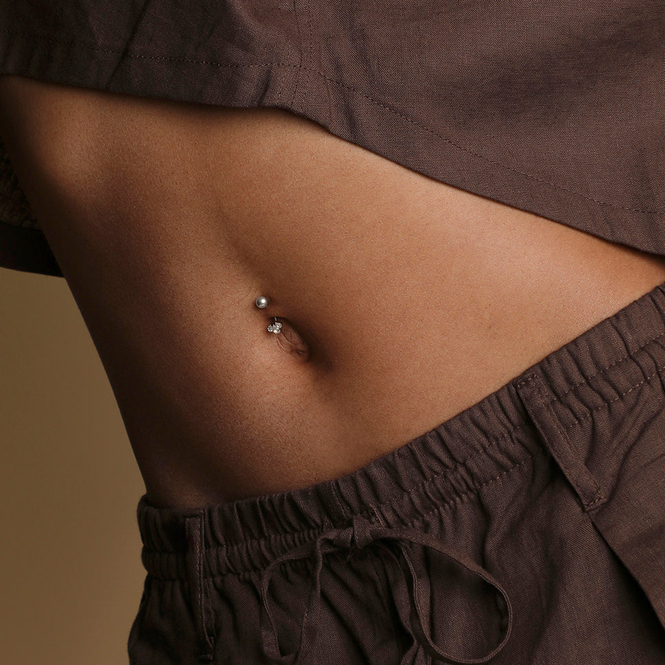 Crystal Cluster Titanium Belly Bar in Silver-Astrid & Miyu