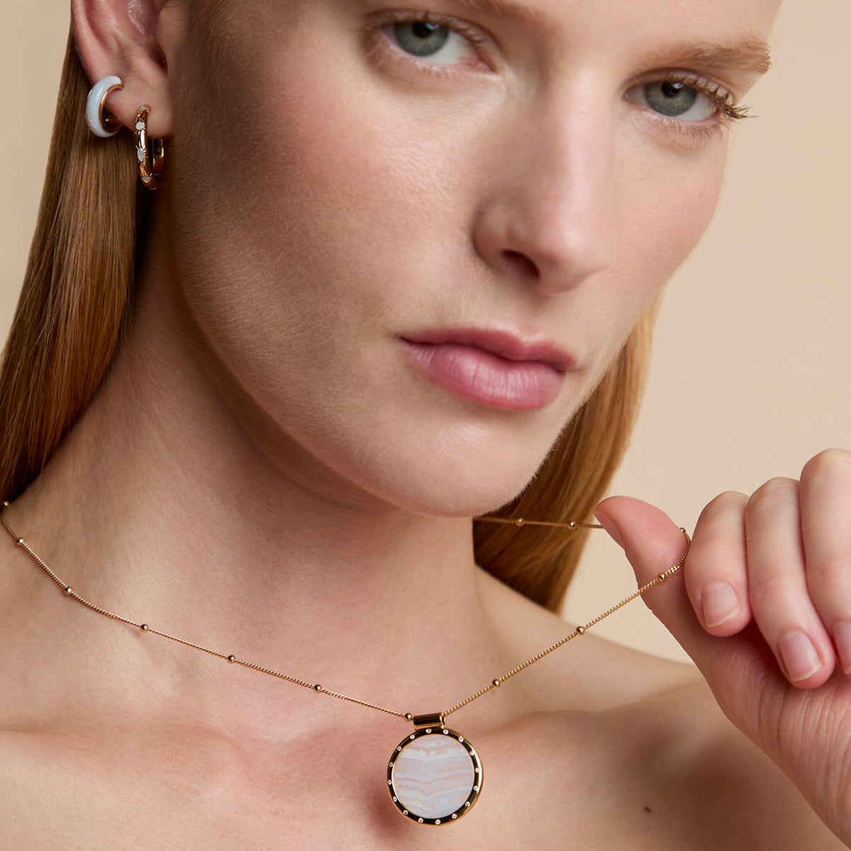 Blue Lace Agate Pendant Necklace in Gold-Astrid & Miyu