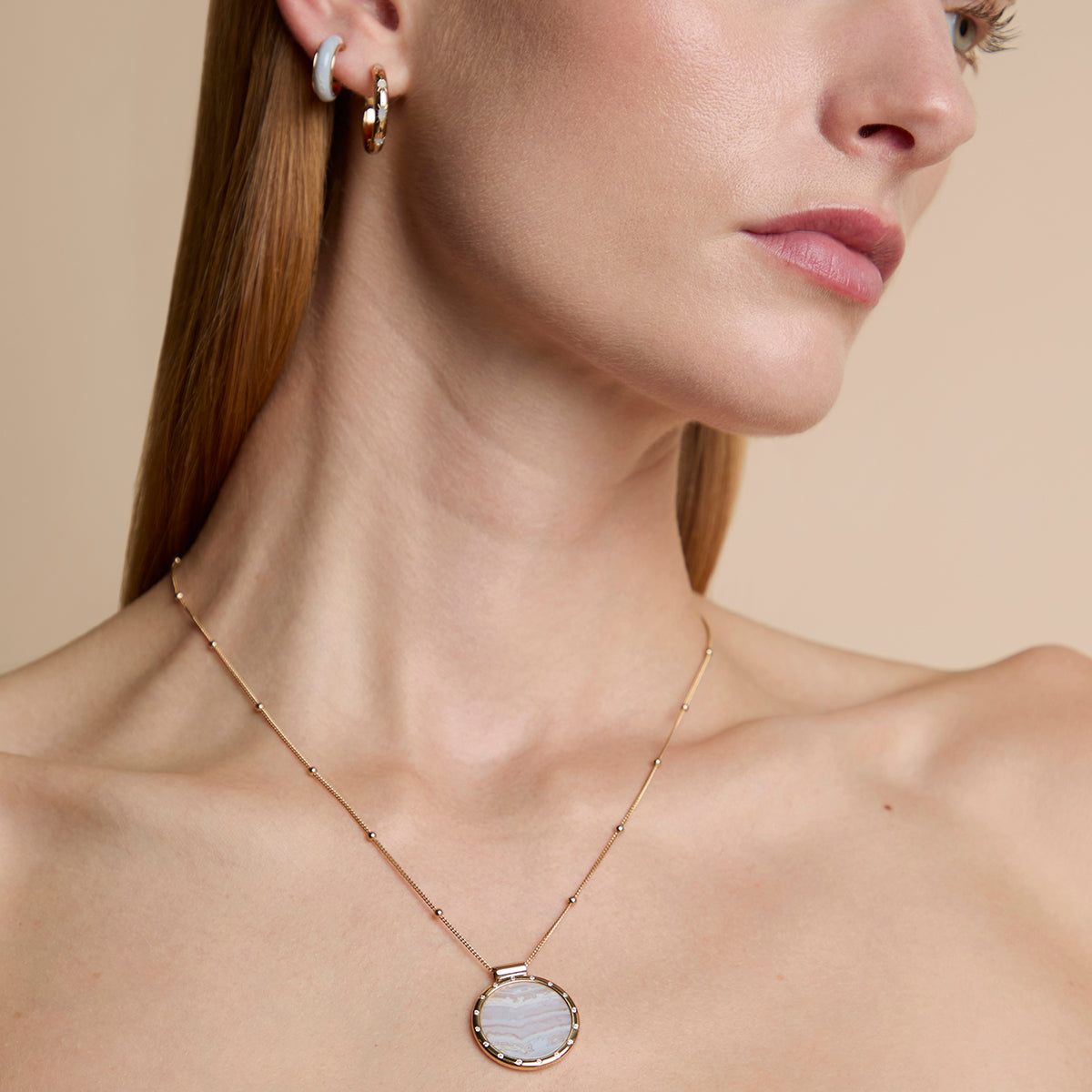 Blue Lace Agate Pendant Necklace in Gold-Astrid & Miyu
