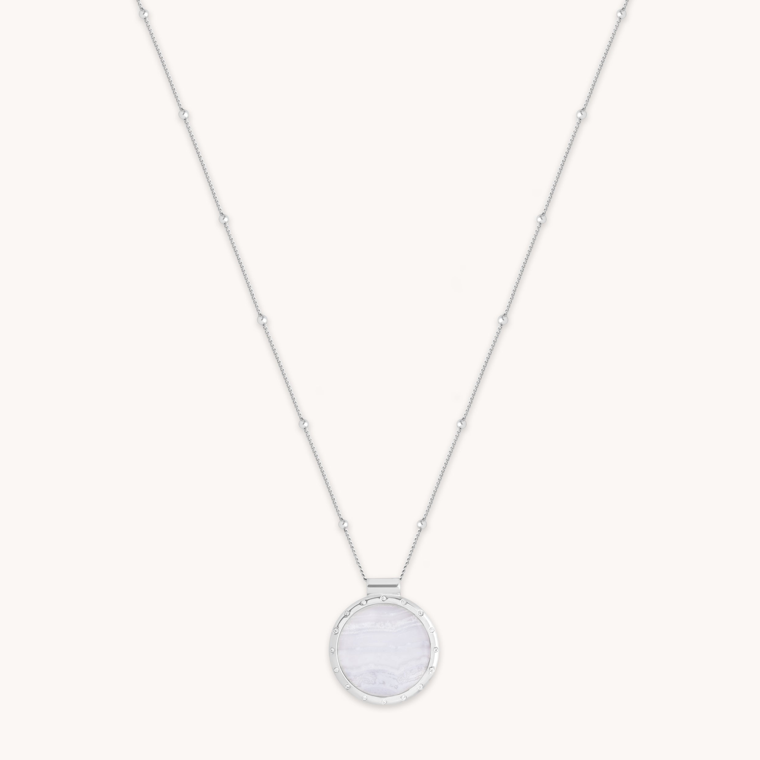 Blue Lace Agate Pendant Necklace in Silver-Astrid & Miyu