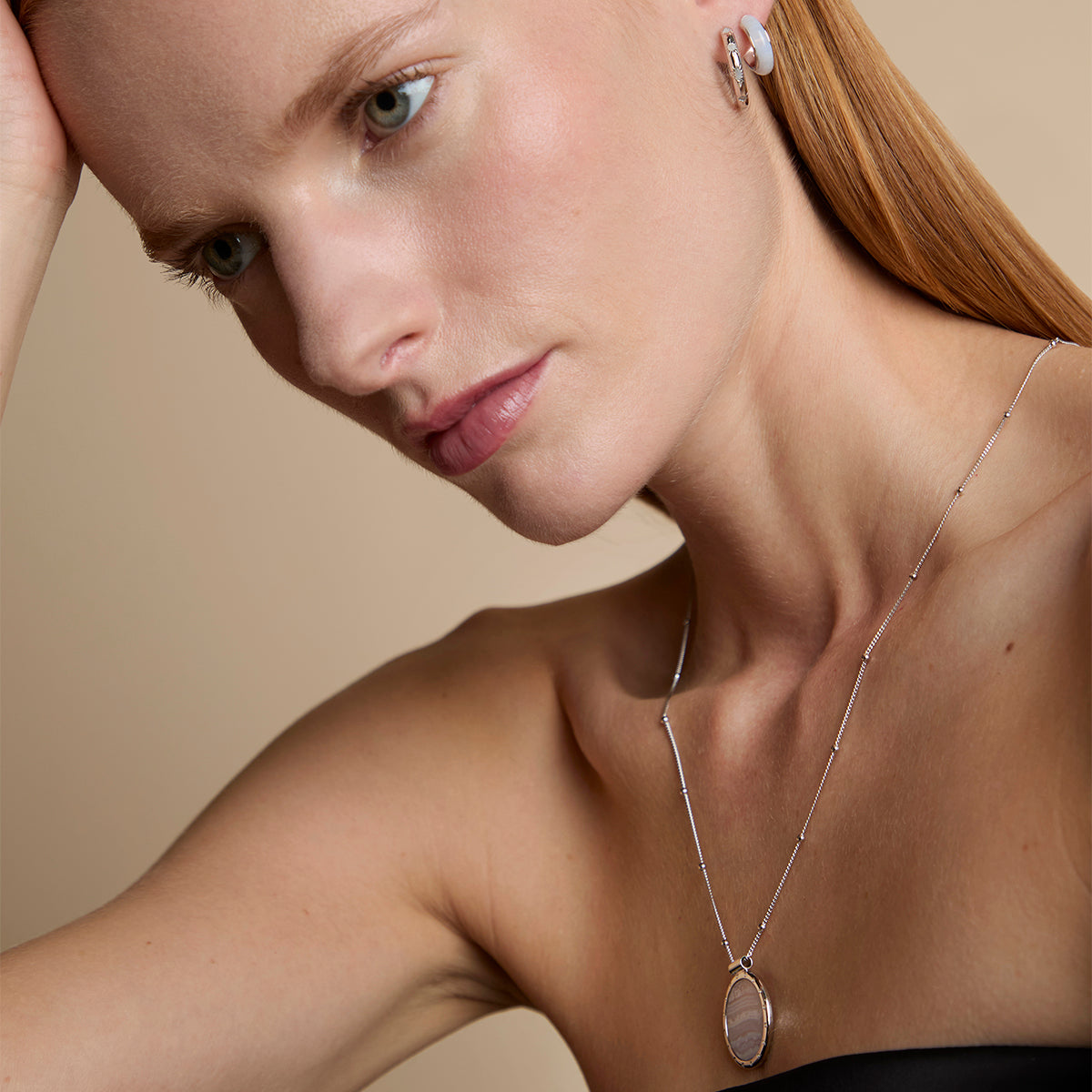 Blue Lace Agate Pendant Necklace in Silver-Astrid & Miyu