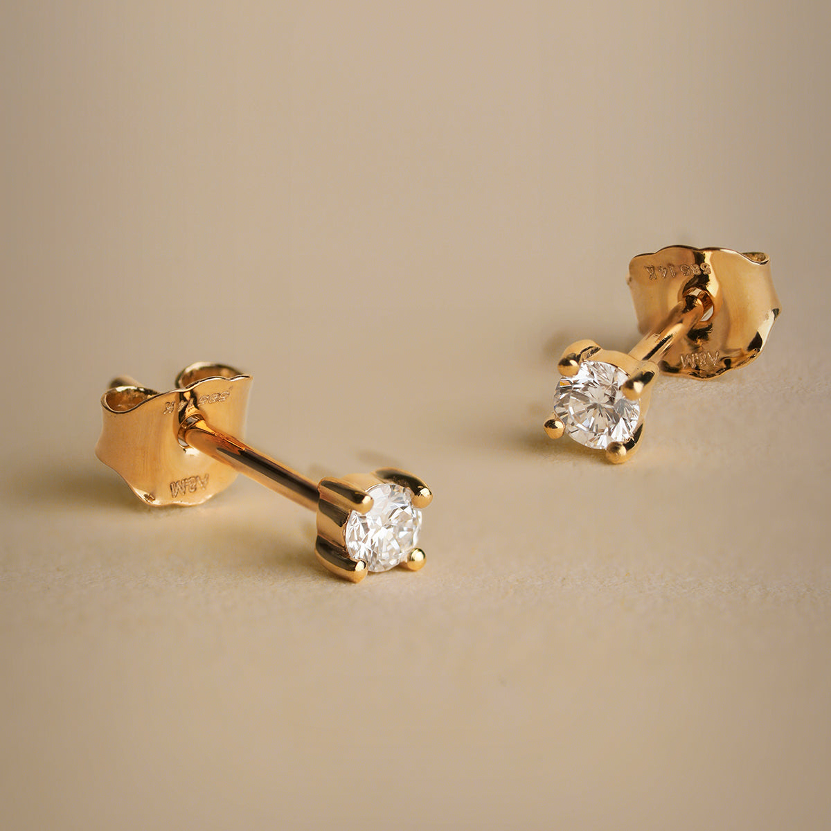 Diamond Solitaire Stud Earrings in Solid Gold-Astrid & Miyu