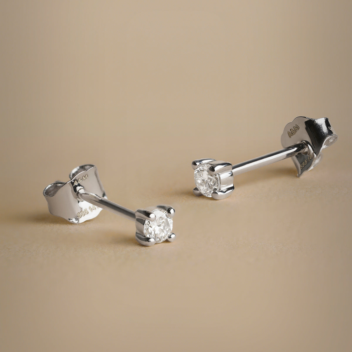 Diamond Solitaire Stud Earrings in Solid White Gold-Astrid & Miyu