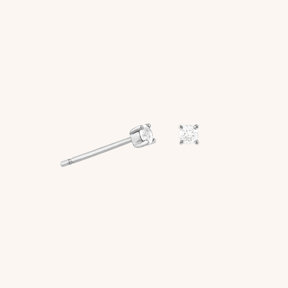 Diamond Solitaire Stud Earrings in Solid White Gold-Astrid & Miyu