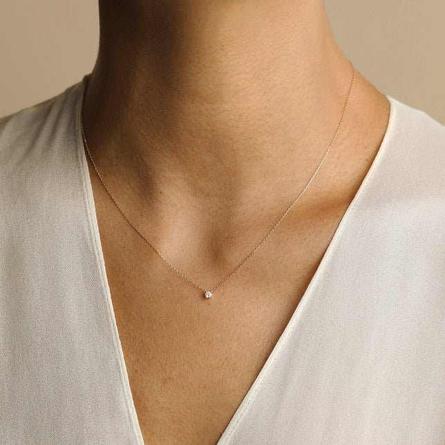Diamond Solitaire Pendant Necklace in Solid Gold-Astrid & Miyu