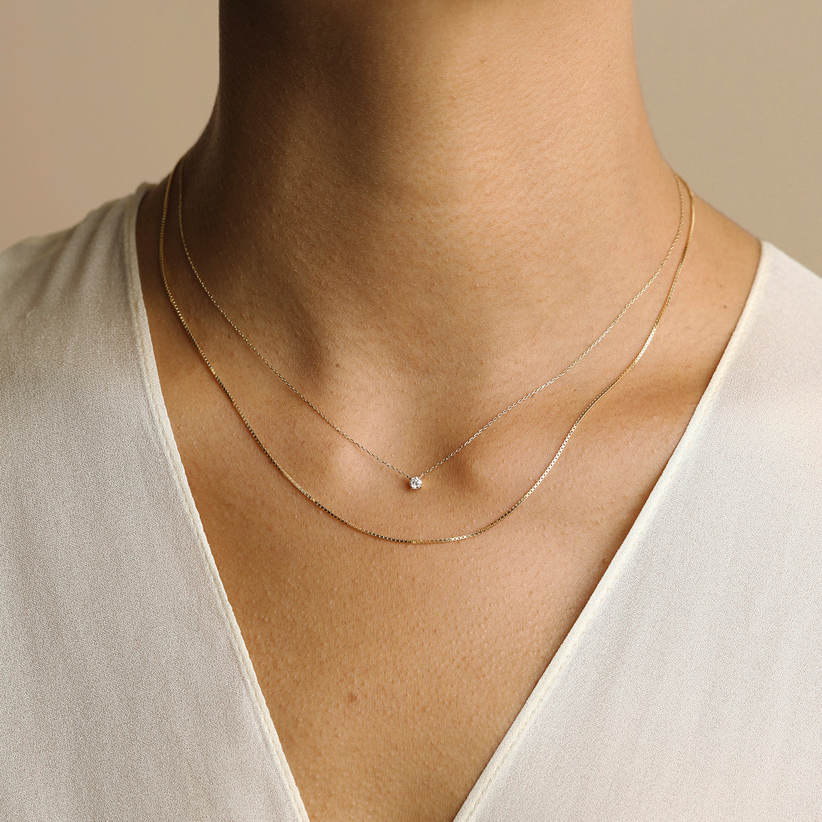 Diamond Solitaire Pendant Necklace in Solid Gold-Astrid & Miyu
