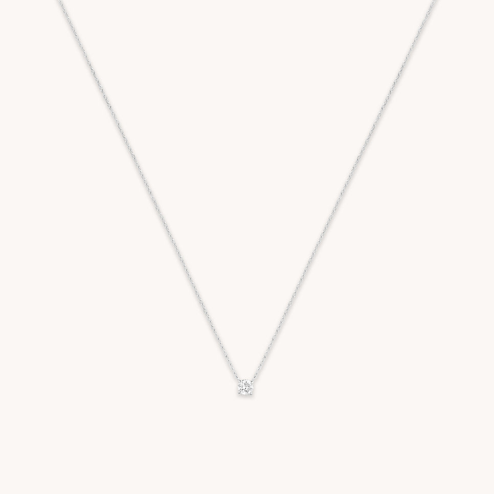 Diamond Solitaire Pendant Necklace in Solid White Gold-Astrid & Miyu