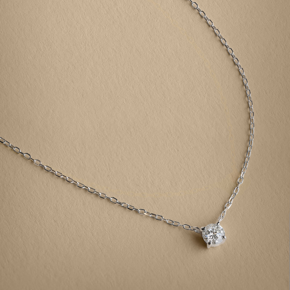 Diamond Solitaire Pendant Necklace in Solid White Gold-Astrid & Miyu