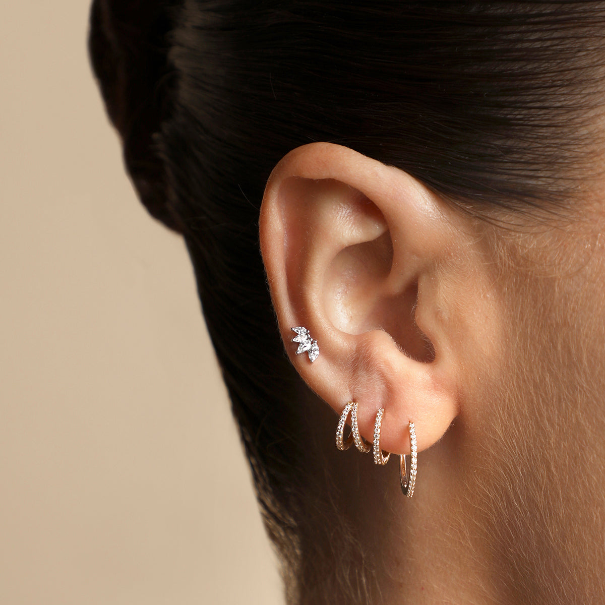 Diamond Marquise Fan Piercing Stud in Solid White Gold-Astrid & Miyu