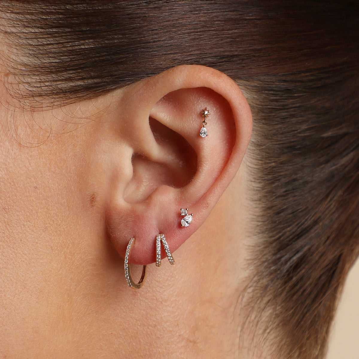 Diamond Double Gem Piercing Stud in Solid Gold-Astrid & Miyu