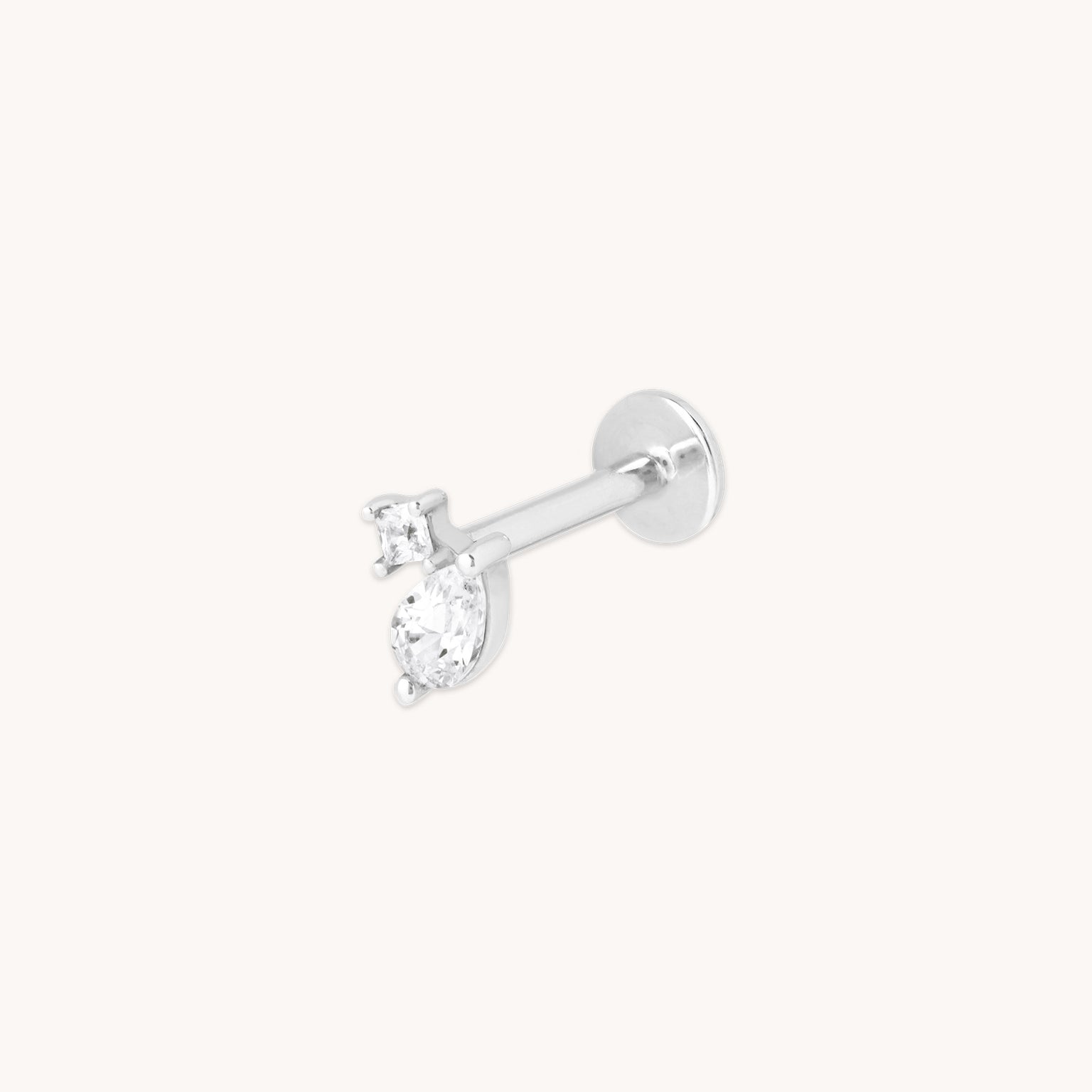 Diamond Double Gem Piercing Stud in Solid White Gold-Astrid & Miyu