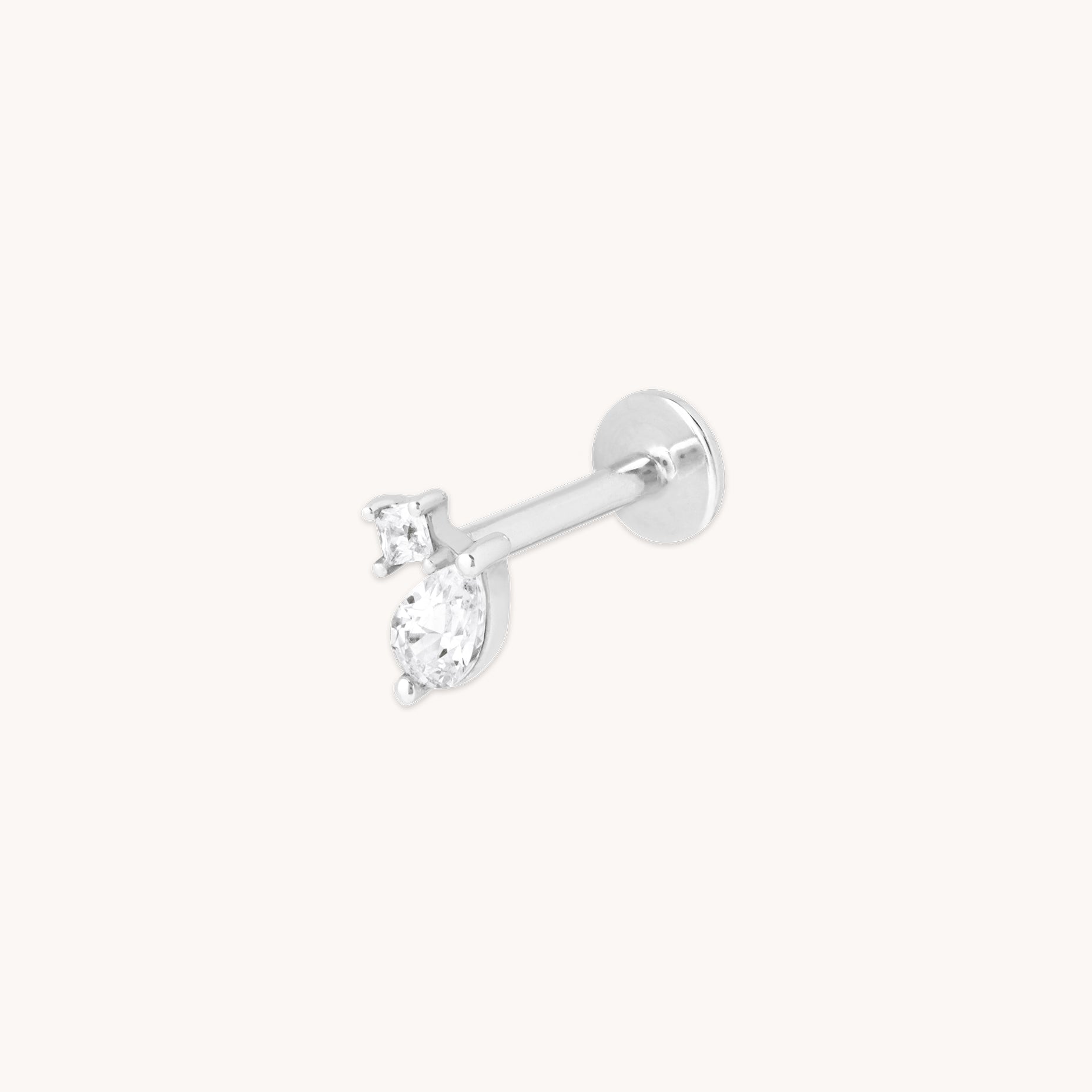 Diamond Double Gem Piercing Stud in Solid White Gold-Astrid & Miyu