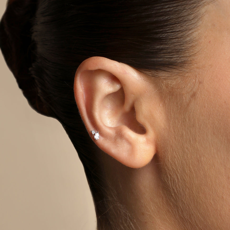 Diamond Double Gem Piercing Stud in Solid White Gold-Astrid & Miyu