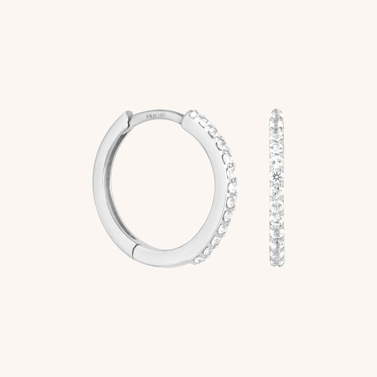 Diamond Pavé Hoops in Solid White Gold-Astrid & Miyu