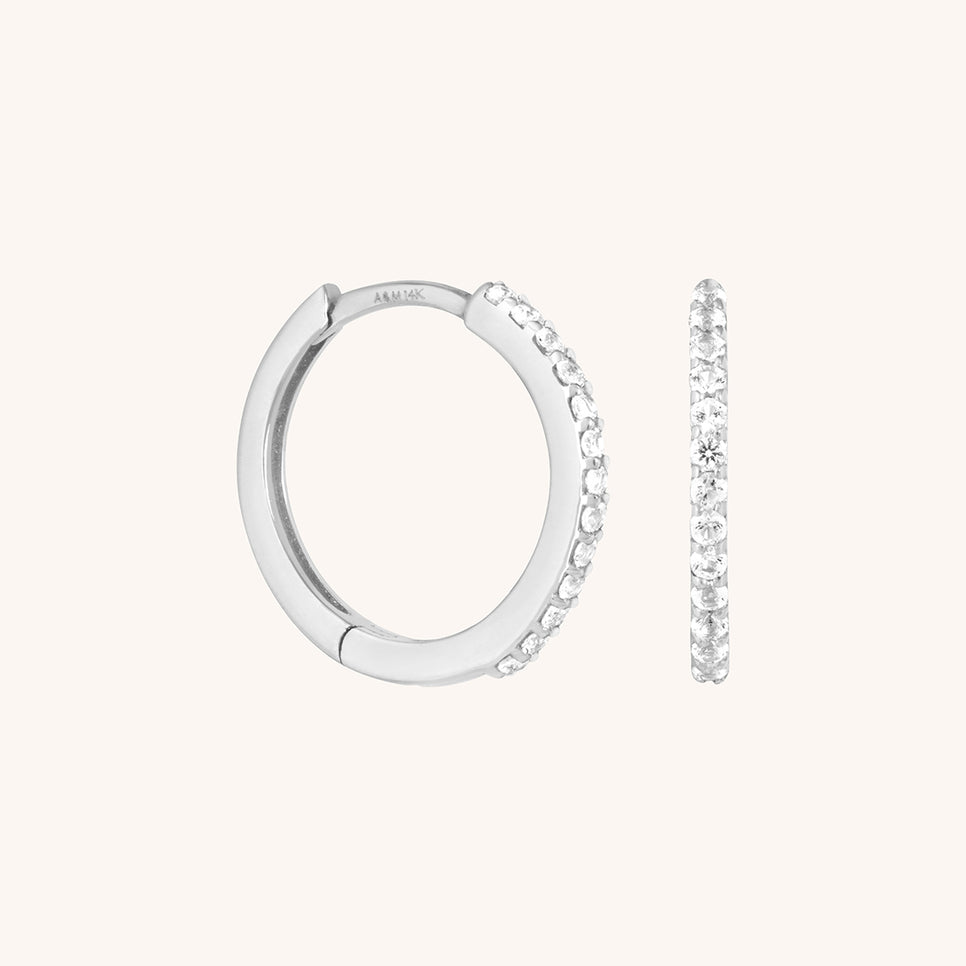Diamond Pavé Hoops in Solid White Gold-Astrid & Miyu