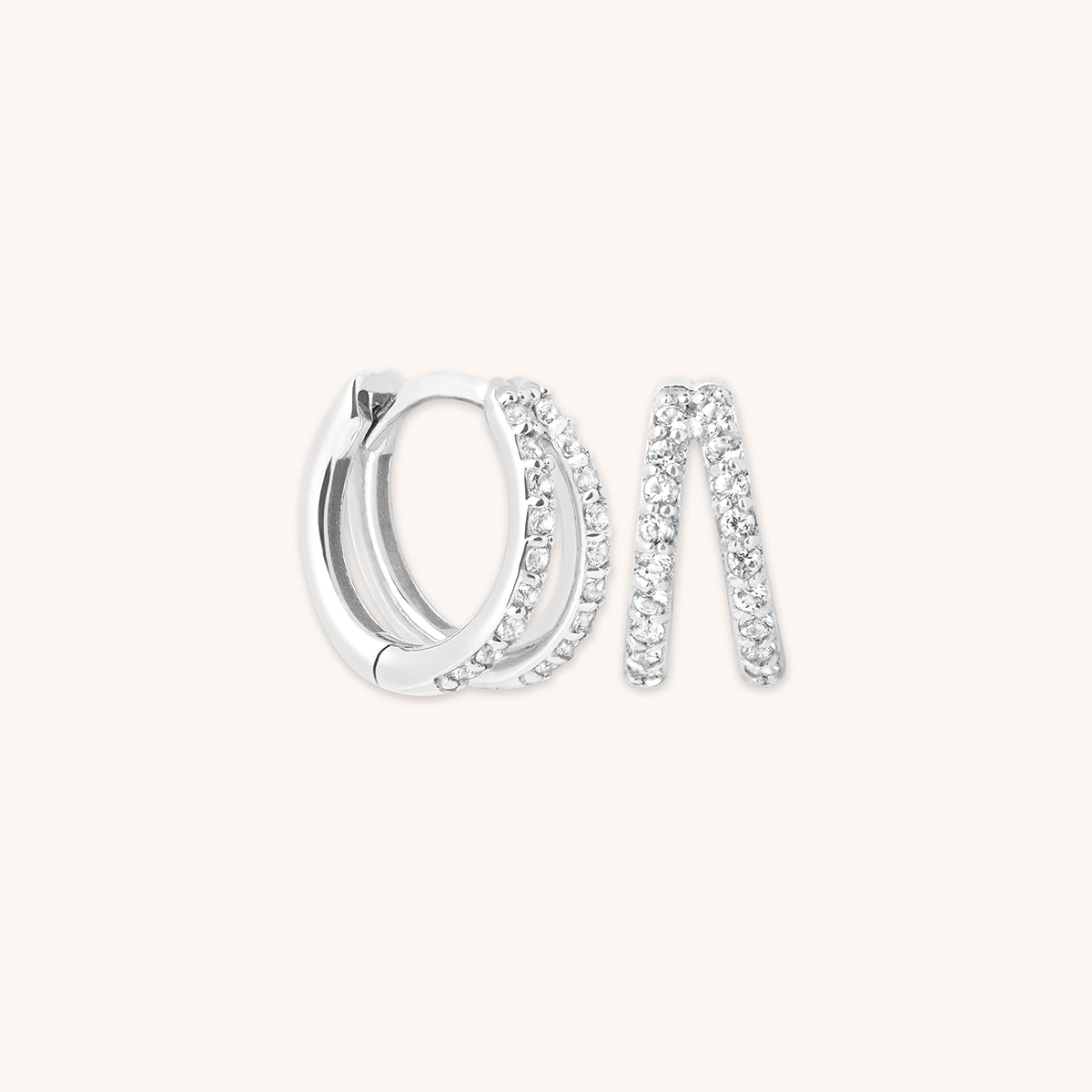 Diamond Pavé Illusion Huggies in Solid White Gold-Astrid & Miyu
