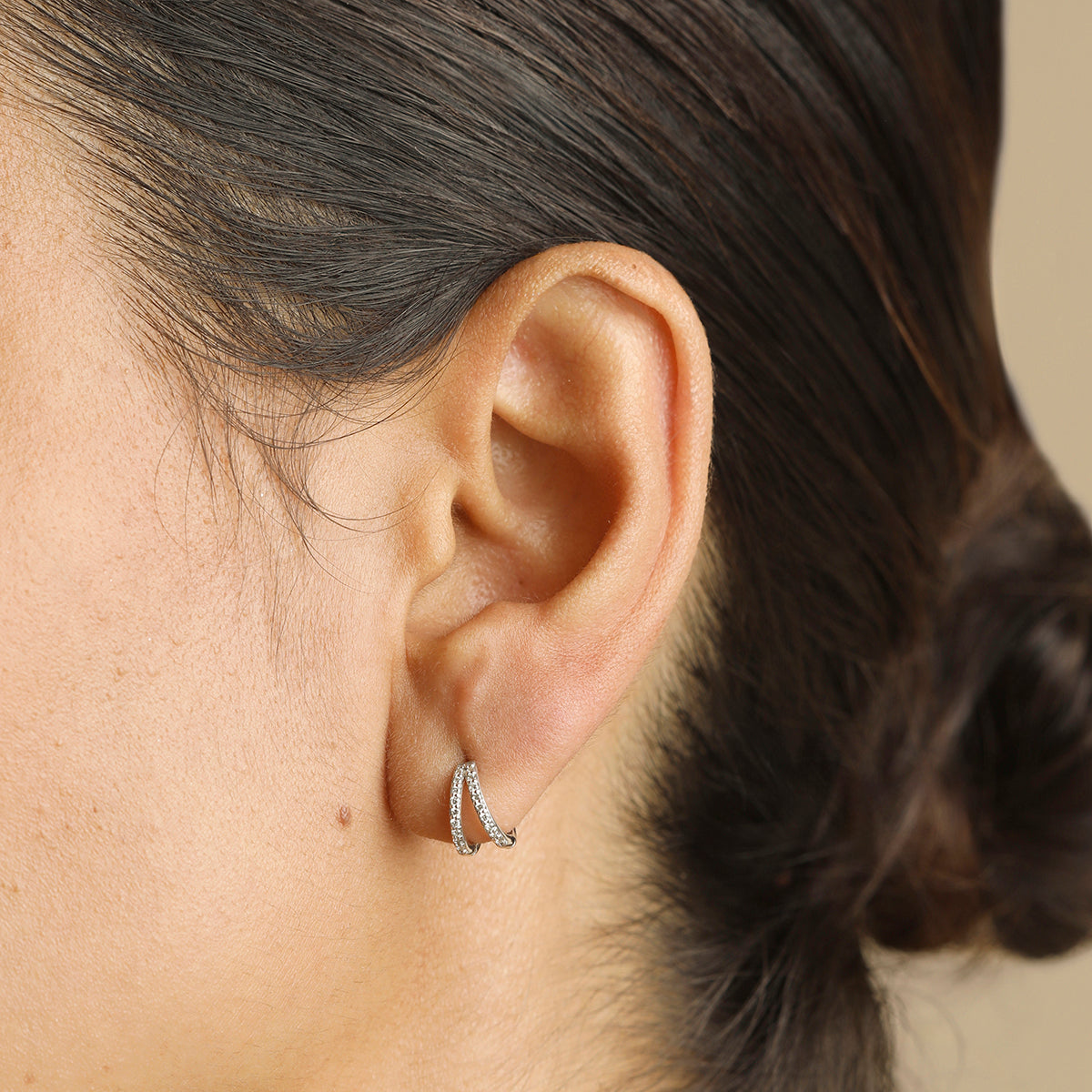 Diamond Pavé Illusion Huggies in Solid White Gold-Astrid & Miyu