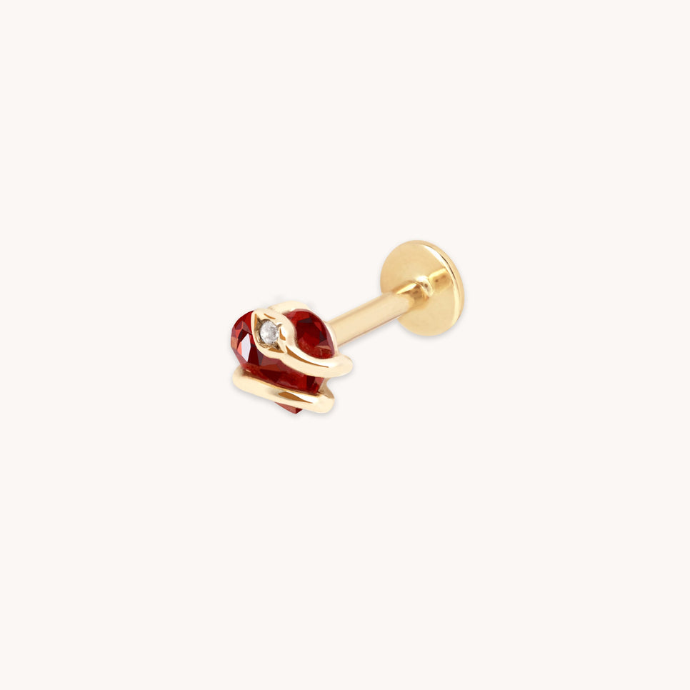 Eternity Collection - Garnet Heart & Snake Piercing Stud in Solid Gold - Piercing Stud - Astrid & Miyu