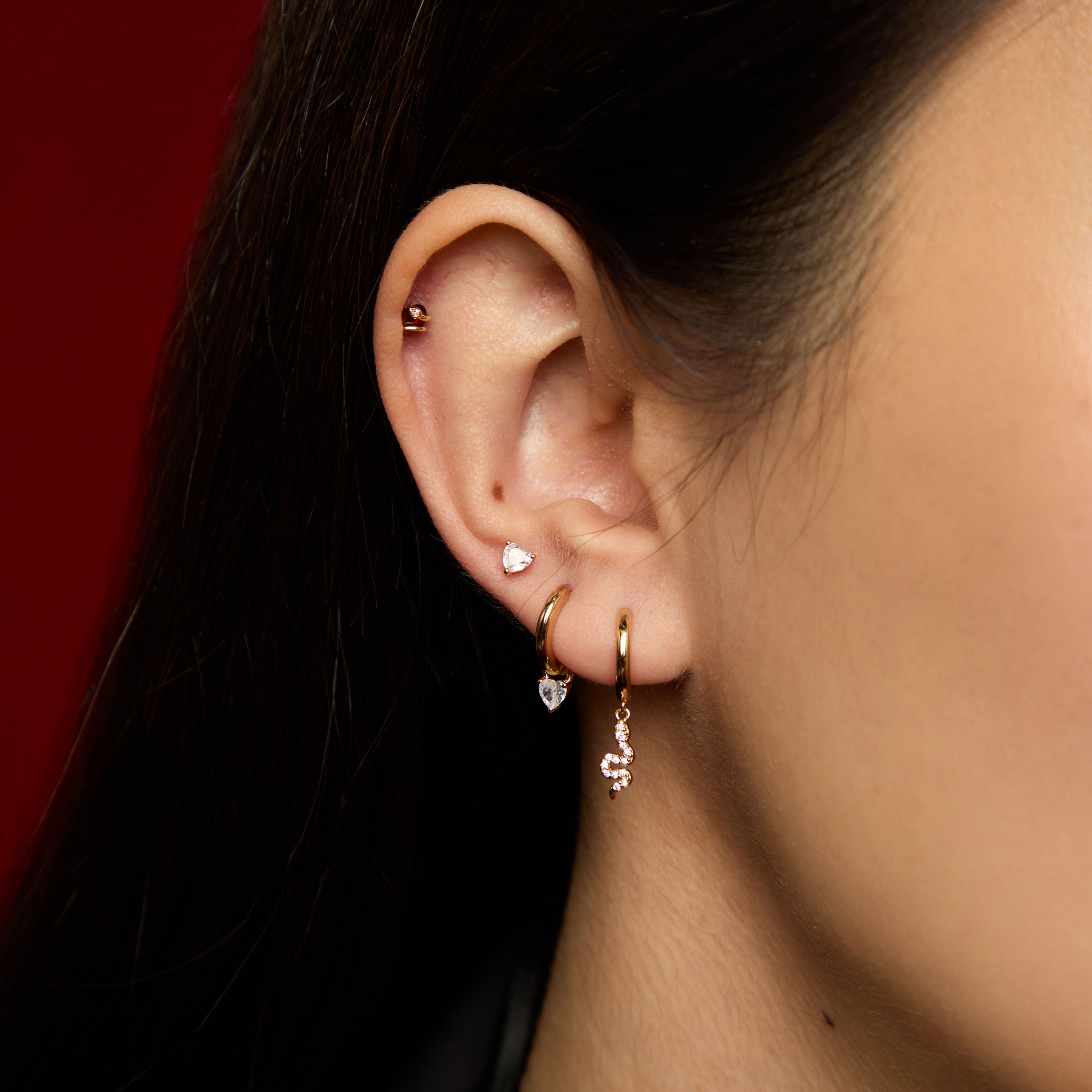 Eternity Collection - Garnet Heart & Snake Piercing Stud in Solid Gold - Piercing Stud - Astrid & Miyu