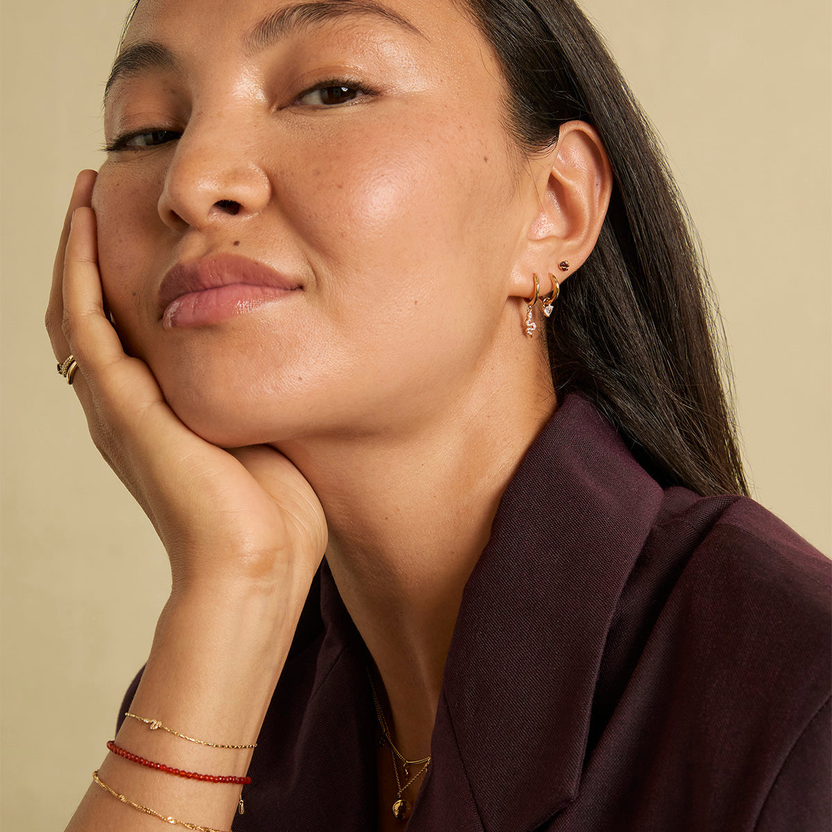 Eternity Collection - Garnet Heart & Snake Piercing Stud in Solid Gold - Piercing Stud - Astrid & Miyu