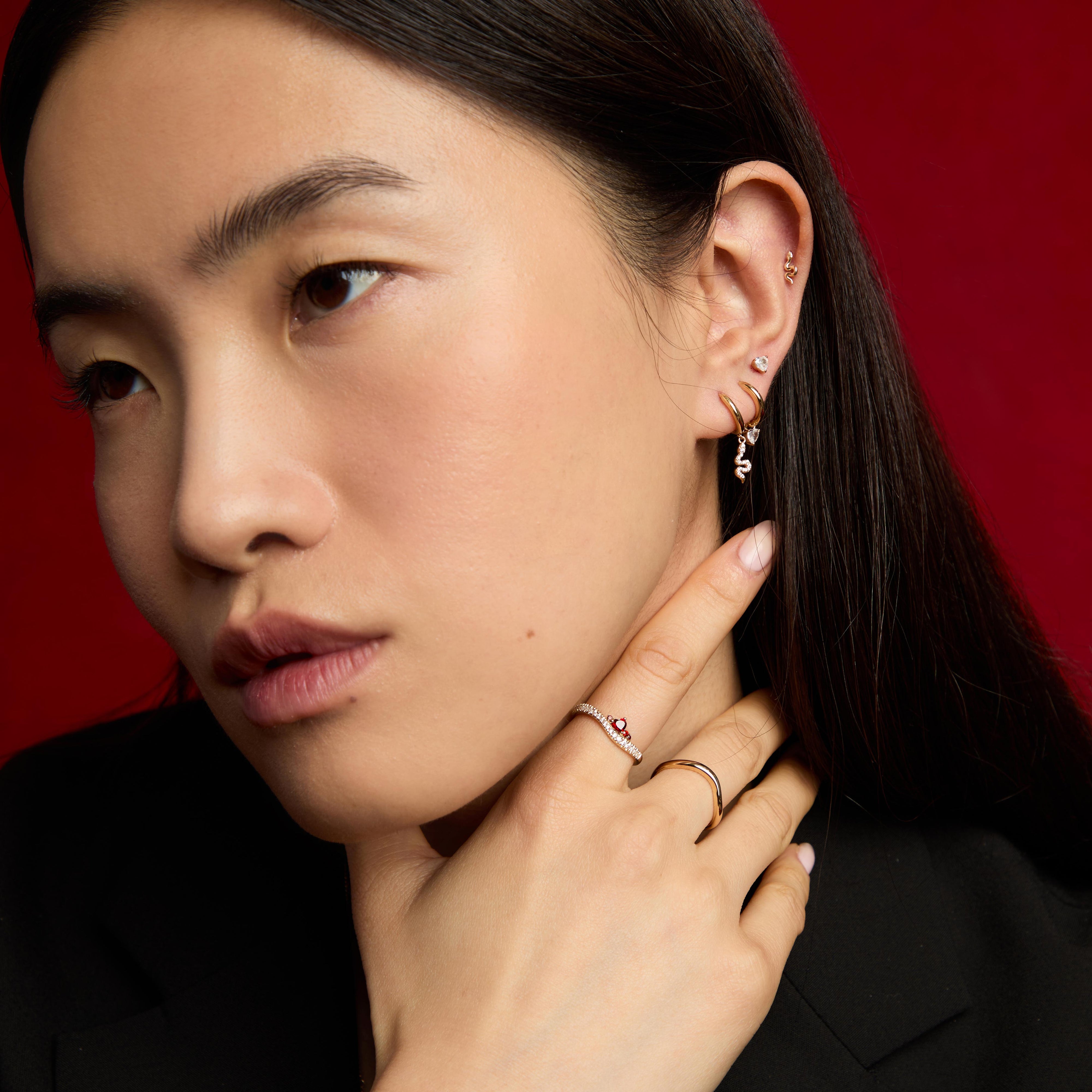 April White Topaz - Snake Piercing Stud in Solid Gold - Piercing Stud - Astrid & Miyu
