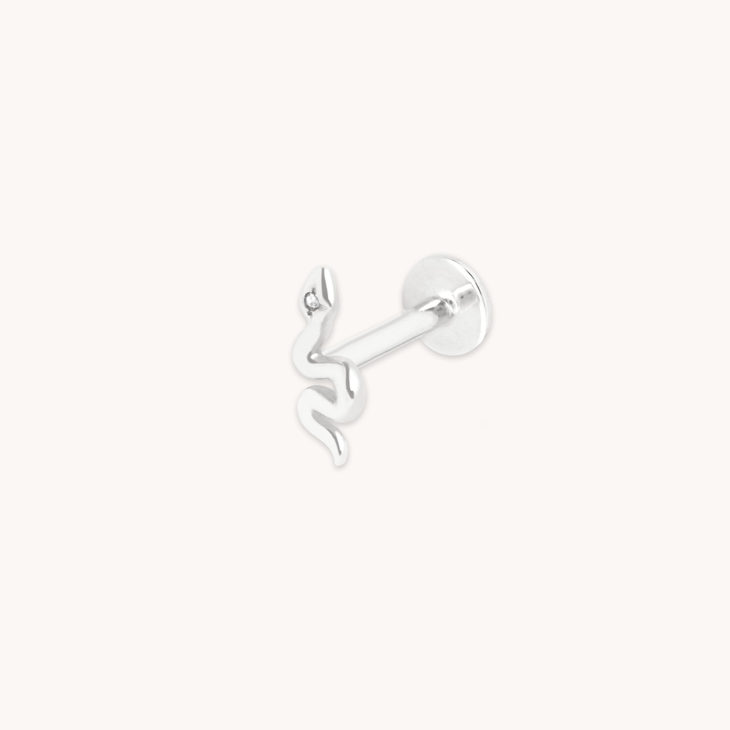 April White Topaz - Snake Piercing Stud in Solid White Gold - Piercing Stud - Astrid & Miyu