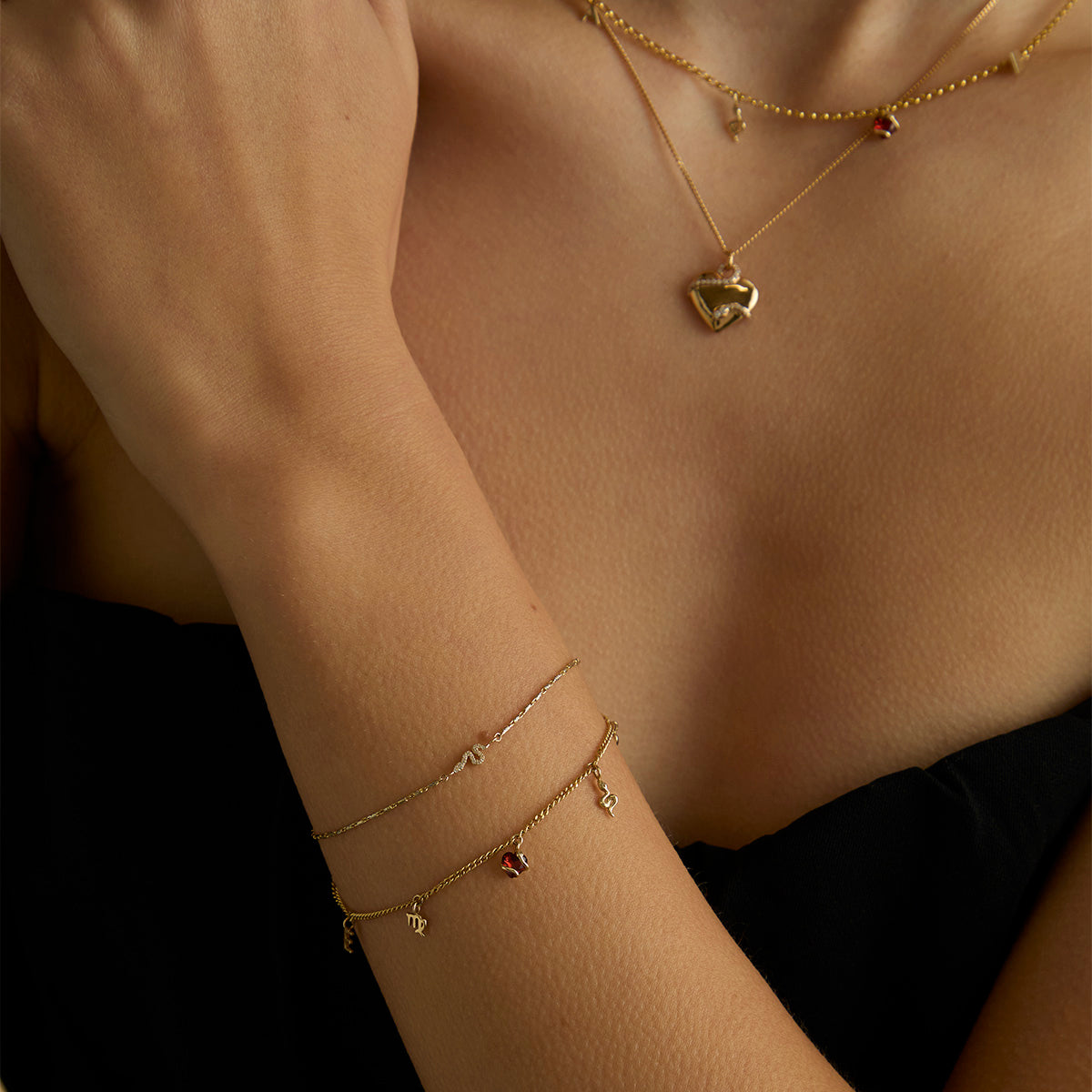 Eternity Collection - Garnet Heart & Snake Charm 9k Gold - Welding Charms - Astrid & Miyu