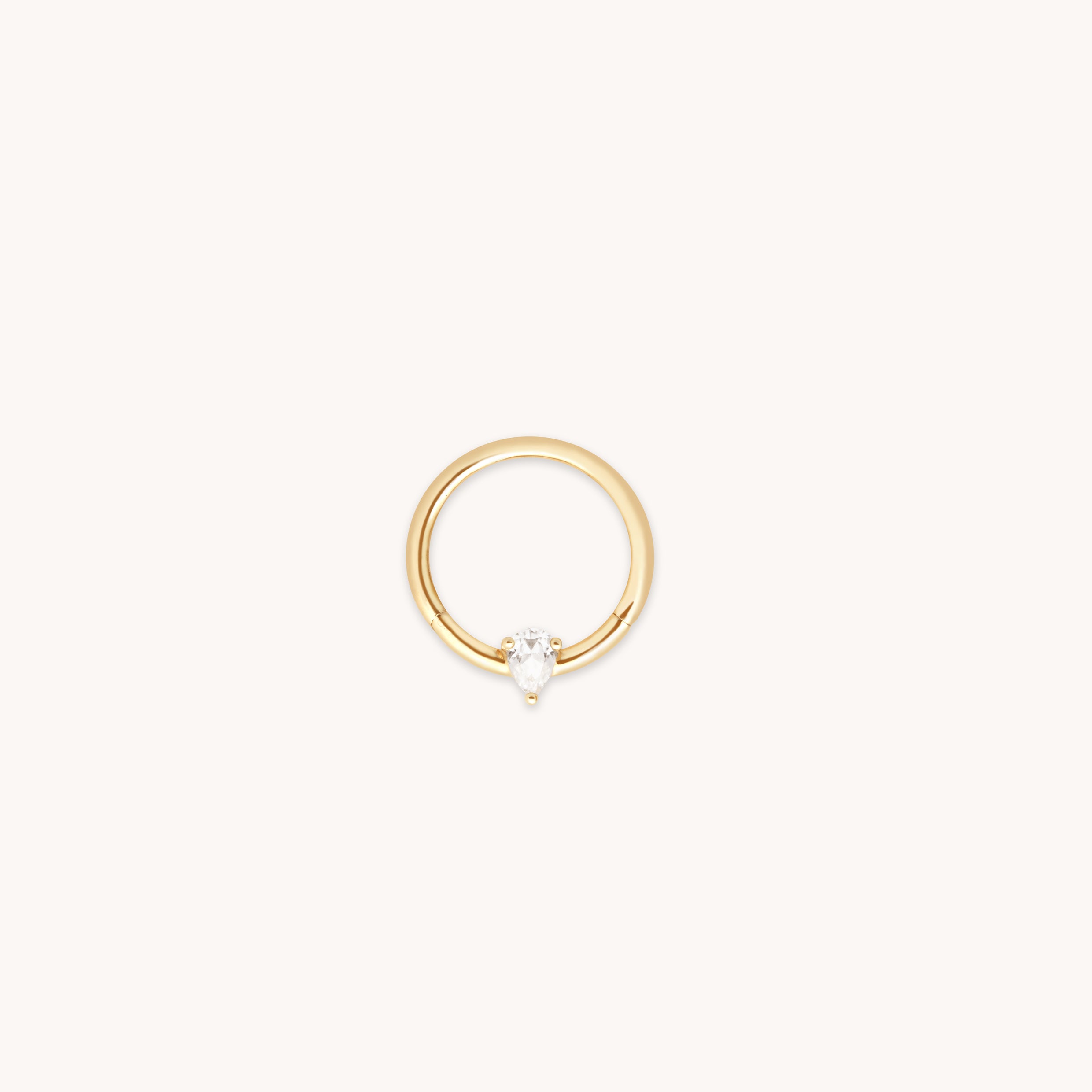 White Topaz Pear Daith Hoop in Solid Gold-Astrid & Miyu
