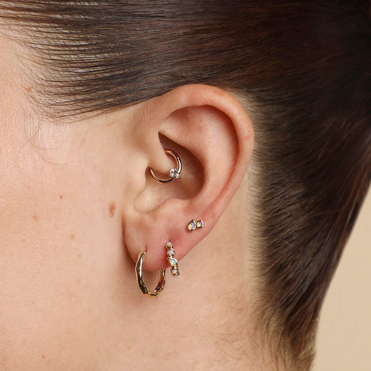 White Topaz Pear Daith Hoop in Solid Gold-Astrid & Miyu