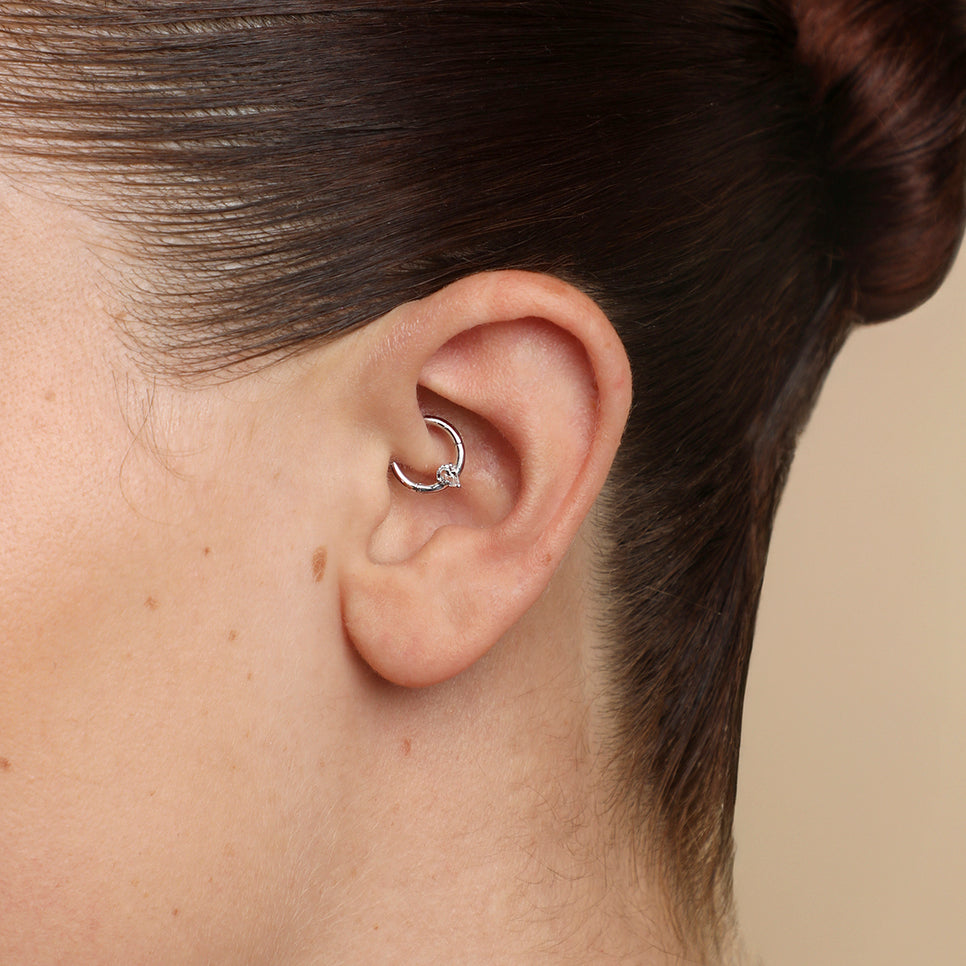 White Topaz Pear Daith Hoop in Solid White Gold-Astrid & Miyu