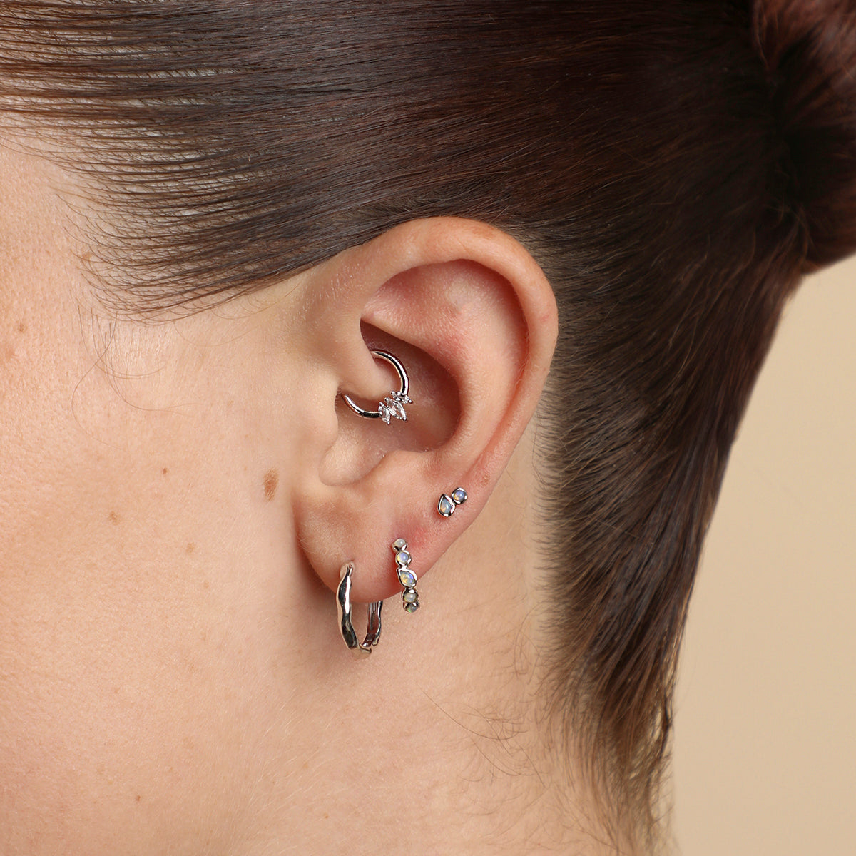 Topaz Marquise Fan Daith Hoop in Solid White Gold-Astrid & Miyu