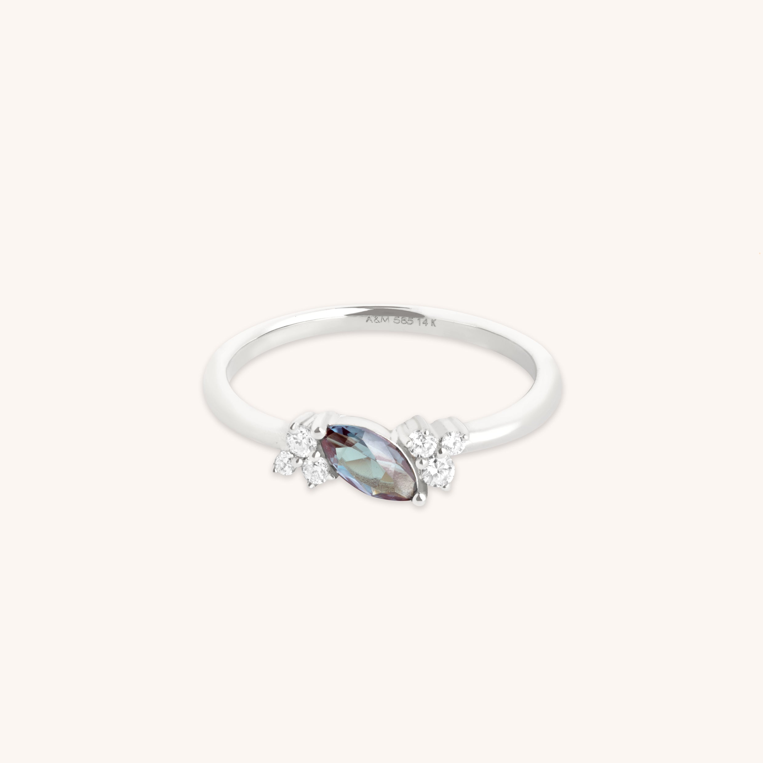 Alexandrite Cluster Milestone Ring in Solid White Gold-Astrid & Miyu