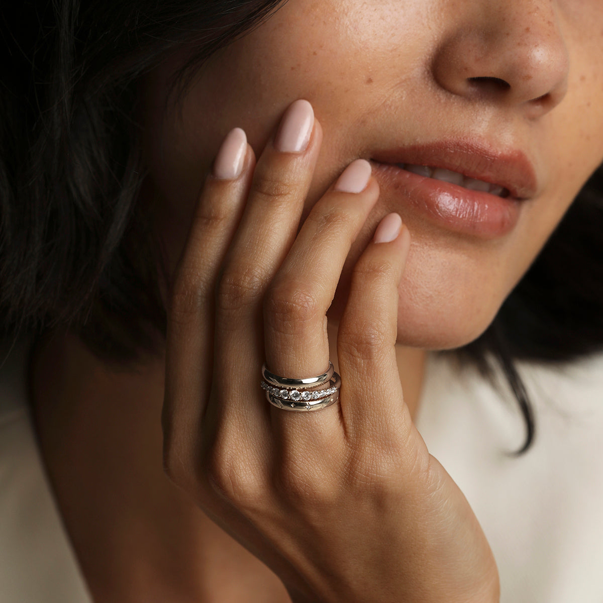 Hidden Cosmic Milestone Ring in Solid White Gold-Astrid & Miyu