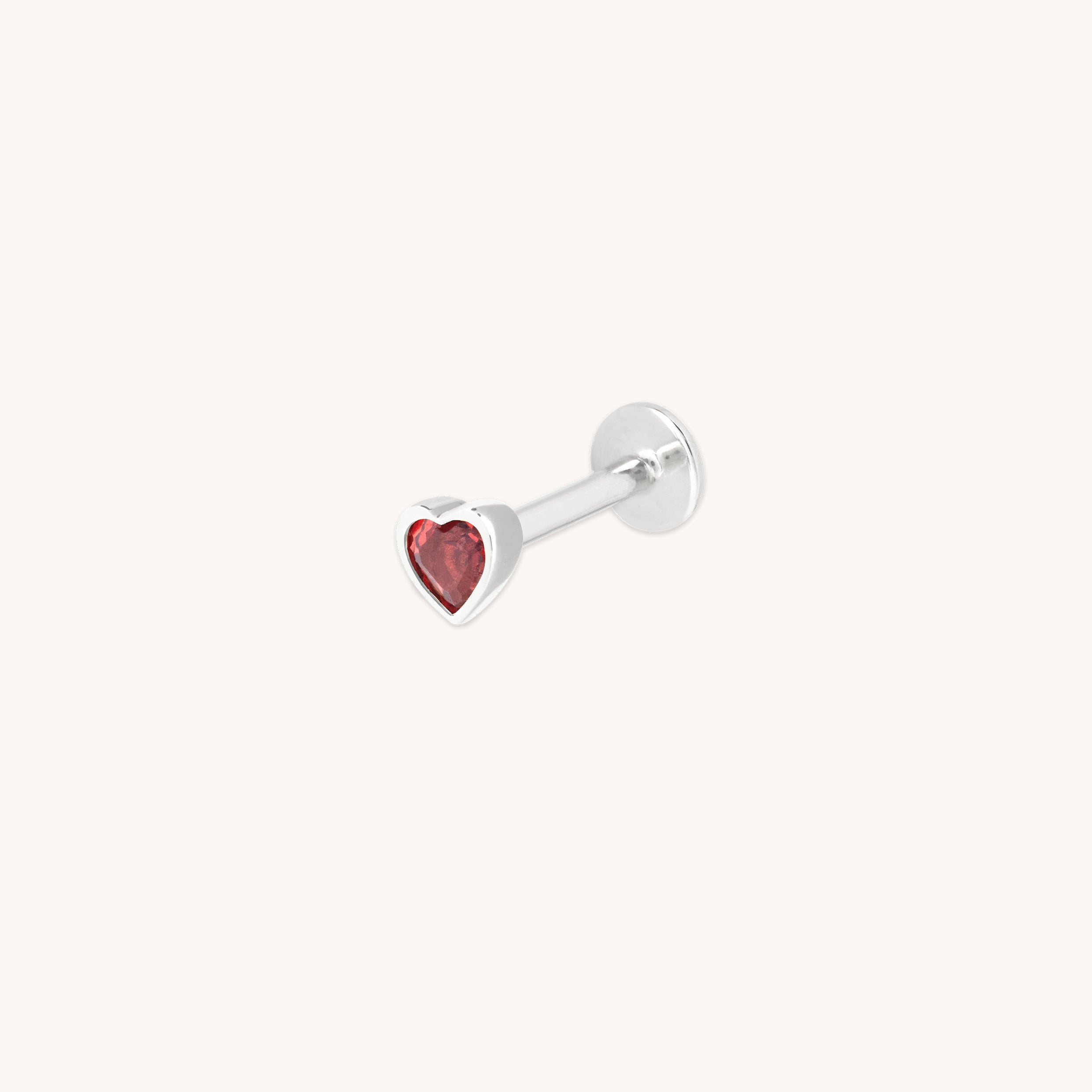 Garnet Heart Piercing Stud in Solid White Gold-Astrid & Miyu