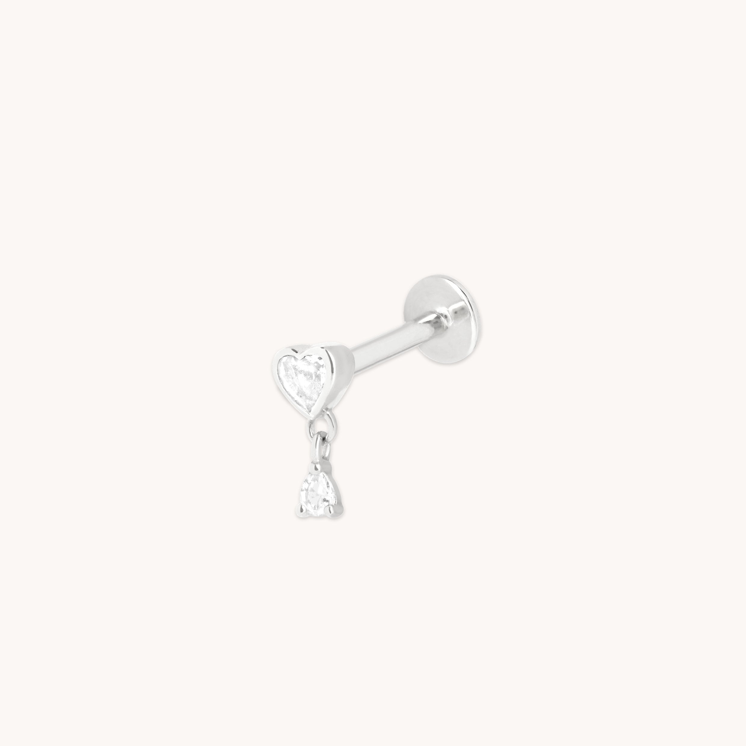 Heart White Topaz Piercing Stud in Solid White Gold-Astrid & Miyu