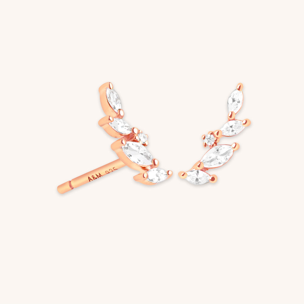 18k Rose Gold Plated Jewellery - Navette Crystal Climber Studs in Rose Gold - Stud Earrings - Astrid & Miyu