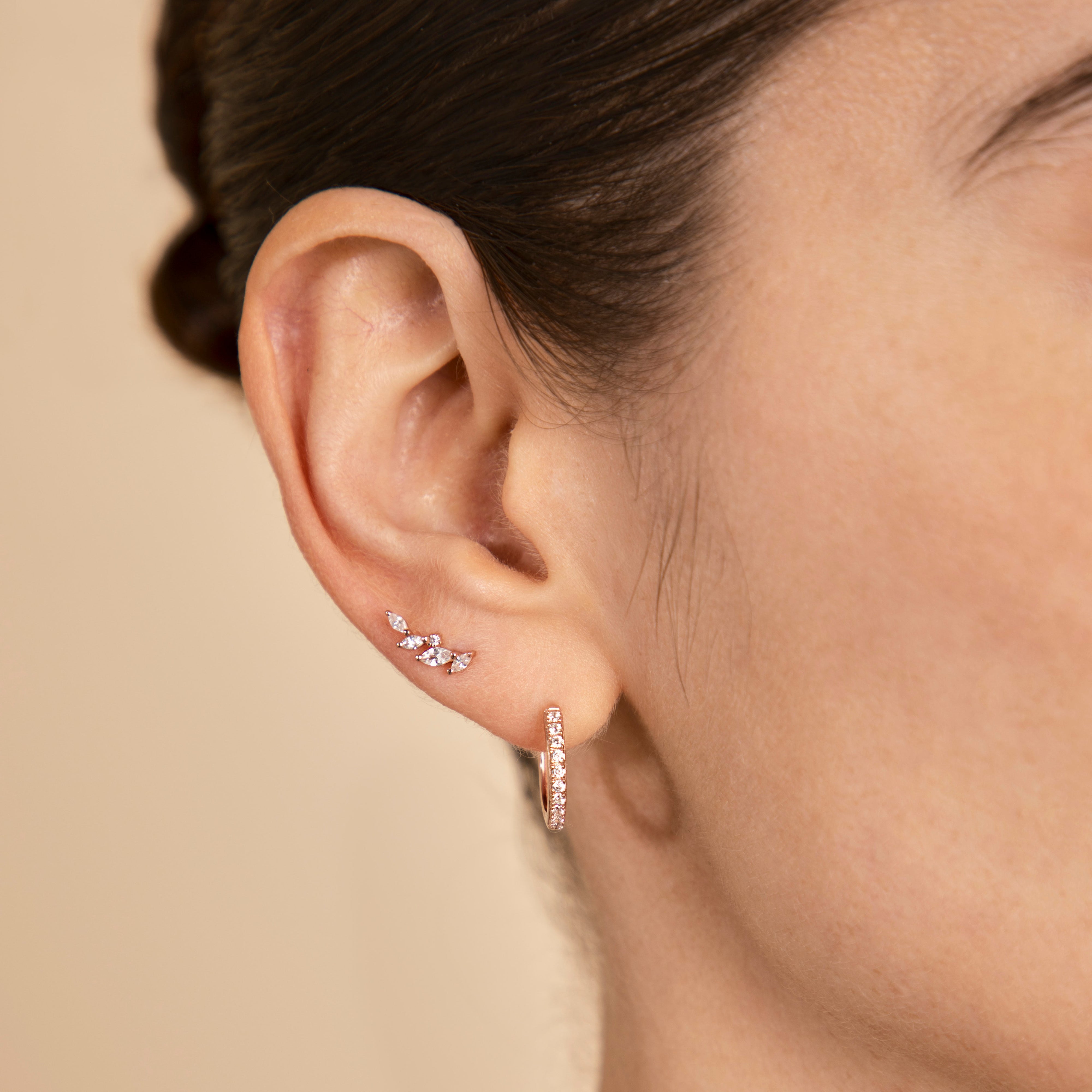 18k Rose Gold Plated Jewellery - Navette Crystal Climber Studs in Rose Gold - Stud Earrings - Astrid & Miyu